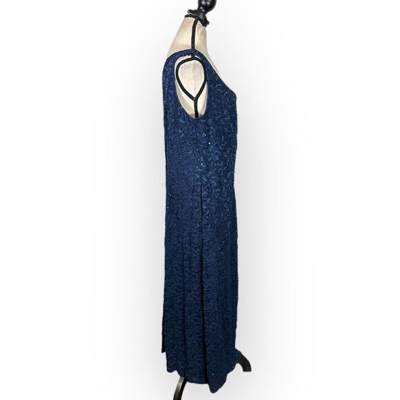 Alex Evenings Lace Cocktail Dress Women's Plus 14W Blue Sleeveless Midi NWT - Picture 6 of 11